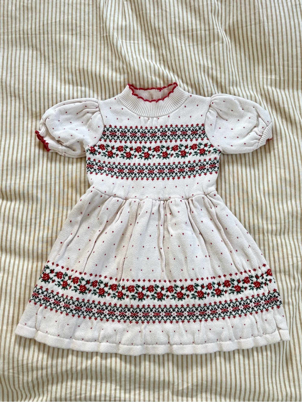 100% Cotton Janie & Jack Fair Isle Rose Christmas Sweater Dress